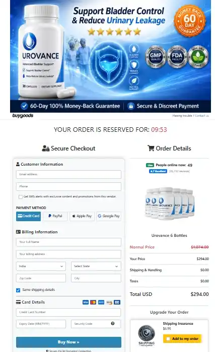 Urovance Order Page